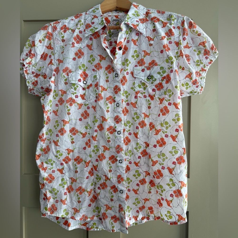 Twenty X Floral Button-Down Shirt in Orange and Green